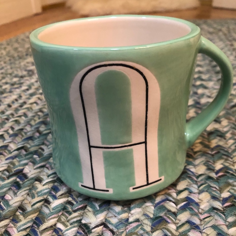 🆕 the letter “A” mug hand painted green